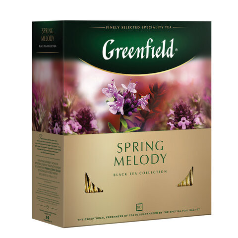 Чай GREENFIELD (Гринфилд) "Spring Melody" ("Мелодия весны"), черный с чабрецом, 100 пакетиков в конвертах по 1,5 г, 1065-09 по низкой цене оптом 