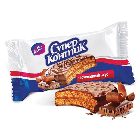 Печенье-сэндвич СУПЕР-КОНТИК с шоколадным вкусом, 100 г, пакет, 9206 по низкой цене оптом 