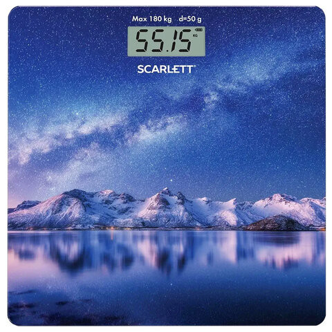 Весы напольные SCARLETT SC-BS33E022, электронные, вес до 180 кг, квадратные, стекло, звездное небо по низкой цене оптом 