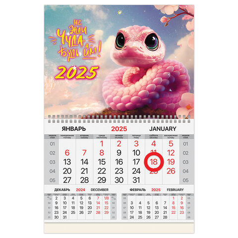 Календарь квартальный 2025, 1 блок 1 гребень, магнитный курсор, мелованная бумага, Змейка, 116079 по низкой цене оптом  Календарь квартальный 2025, 1 блок 1 гребень, магнитный курсор, мелованная бумага, Змейка, 116079 по низкой цене оптом