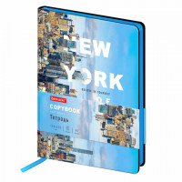 Тетрадь А5 (168х208 мм), 80 л., сшивка, клетка, под кожу, BRAUBERG VISTA, "New York", 403922
