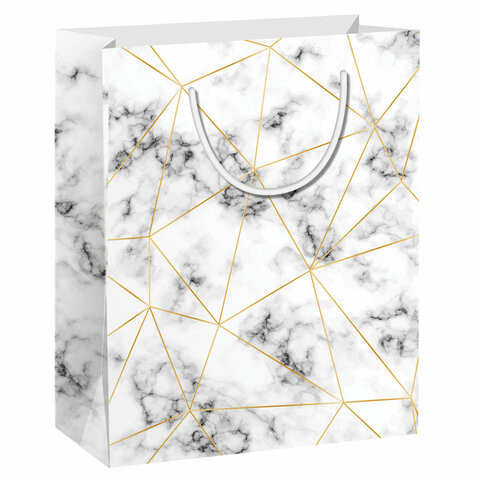 Пакет подарочный 26,5x12,7x33см ЗОЛОТАЯ СКАЗКА "Golden Marble", тиснение фольгой, 608251 по низкой цене оптом Краснодар, Москва, Уфа, Казань, Барнаул, Владивосток, Хабаровск, Сахалин, Красноярск, Екатеренбург, 
