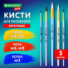 Кисти НАБОР 5 шт. (БЕЛКА круглая № 3; КОЗА круглые № 6, 8; ПОНИ круглые № 2, 5), BRAUBERG KIDS, 201080 по низкой цене оптом 