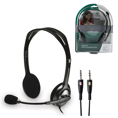 Наушники с микрофоном (гарнитура) LOGITECH H110, проводная, компьютерная, 1,83 м, стерео, 2 x mini jack 3,5 мм, черная, 981-000271 по низкой цене оптом Краснодар, Москва, Уфа, Казань, Барнаул, Владивосток, Хабаровск, Сахалин, Красноярск, Екатеренбург, 
