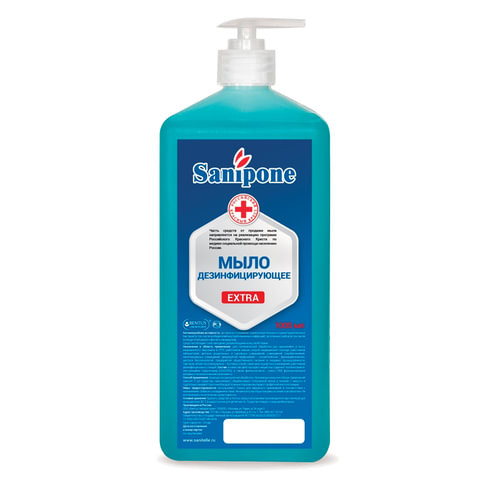 Мыло жидкое дезинфицирующее, 1 л, SANIPONE "Extra" (САНИПОН "Экстра"), дозатор, 1000-С-Б-П-Э по низкой цене оптом 