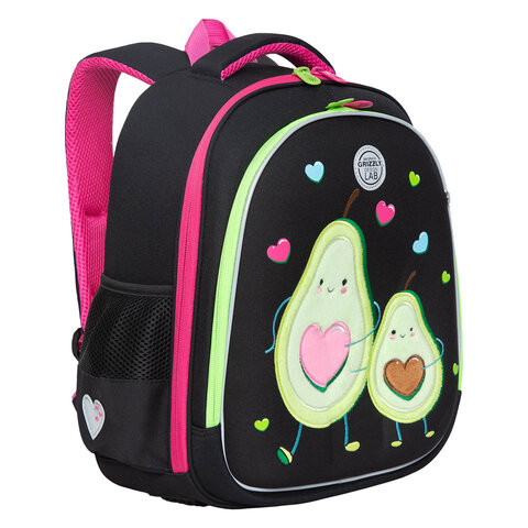 Ранец GRIZZLY анатомическая спинка, c брелоком, для девочек, "AVOCADO LOVE", 36х28х20 см, RAz-286-11/1 по низкой цене оптом Краснодар, Москва, Уфа, Казань, Барнаул, Владивосток, Хабаровск, Сахалин, Красноярск, Екатеренбург, 