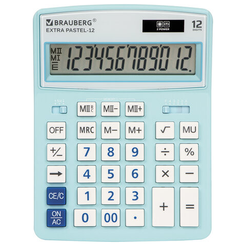 Калькулятор настольный BRAUBERG EXTRA PASTEL-12-LB (206x155 мм), 12 разрядов, двойное питание, ГОЛУБОЙ, 250486 по низкой цене оптом 