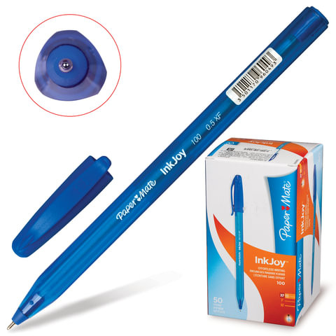 Ручка шариковая PAPER MATE "Inkjoy 100", СИНЯЯ, корпус тонированный синий, узел 0,7 мм, линия письма 0,5 мм, S0960900 по низкой цене оптом 