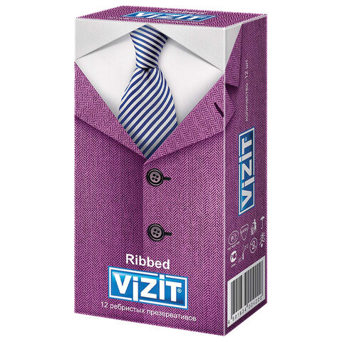 Презервативы латексные VIZIT Ribbed, комплект 12 шт., с ребрами, 101010321 по низкой цене оптом Краснодар, Москва, Уфа, Казань, Барнаул, Владивосток, Хабаровск, Сахалин, Красноярск, Екатеренбург, 
