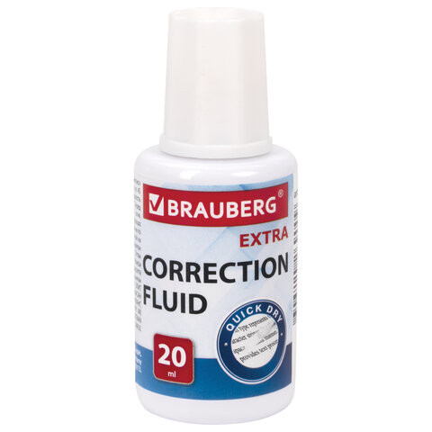 Корректирующая жидкость BRAUBERG EXTRA быстросохнущая, 20 мл, с кисточкой, 229397 по низкой цене оптом 