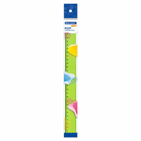 Линейка пластиковая 30 см BRAUBERG "FRUITY", тонированная, ассорти, 210767 по низкой цене оптом 