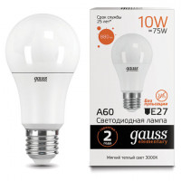 Лампа светодиодная GAUSS, 10(75)Вт, цоколь Е27, груша, теплый белый, 25000 ч, LED A60-10W-3000-E27, 23210