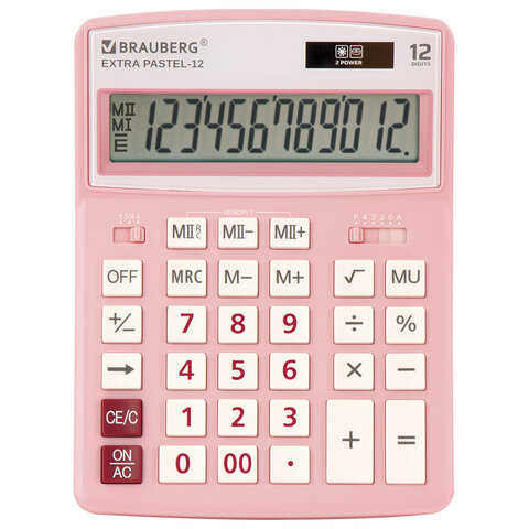 Калькулятор настольный BRAUBERG EXTRA PASTEL-12-PK (206x155 мм), 12 разрядов, двойное питание, РОЗОВЫЙ, 250487 по низкой цене оптом 