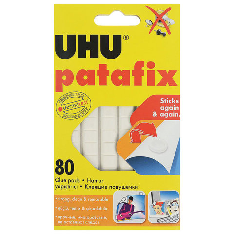 Подушечки клеящие UHU Patafix, 80 шт., бесследное удаление, многоразовые, белые, 39125 по низкой цене оптом 