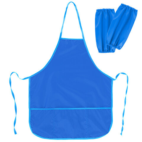 Фартук с нарукавниками для уроков труда ПИФАГОР, 3 кармана, увеличенный размер, 45x60 см, синий, 273746 по низкой цене оптом 