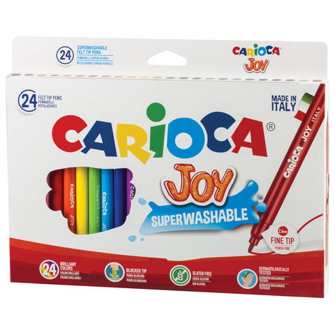 Фломастеры CARIOCA (Италия) "Joy", 24 цвета, суперсмываемые, вентилируемый колпачок, картонная коробка, 40615 по низкой цене оптом Краснодар, Москва, Уфа, Казань, Барнаул, Владивосток, Хабаровск, Сахалин, Красноярск, Екатеренбург, 