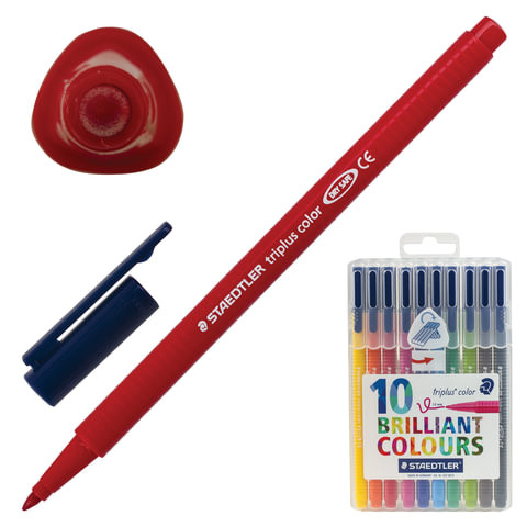 Фломастеры STAEDTLER (Германия) "Triplus", 10 цветов, трехгранные, пластиковый футляр, 323 SB10 по низкой цене оптом 