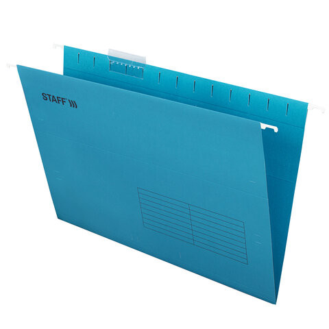 Подвесные папки А4/Foolscap (404х240 мм) до 80 л., КОМПЛЕКТ 10 шт., синие, картон, STAFF, 270933 по низкой цене оптом 