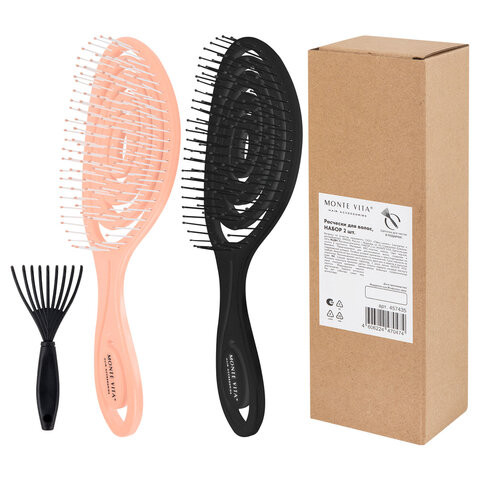 Расческа для волос массажная 22х7 см, НАБОР 2 шт. + щетка для чистки В ПОДАРОК, MONTE VITA (МОНТЕ ВИТА), 457435 по низкой цене оптом Расческа для волос массажная 22х7 см, НАБОР 2 шт. + щетка для чистки В ПОДАРОК, MONTE VITA (МОНТЕ ВИТА), 457435 по низкой цене оптом