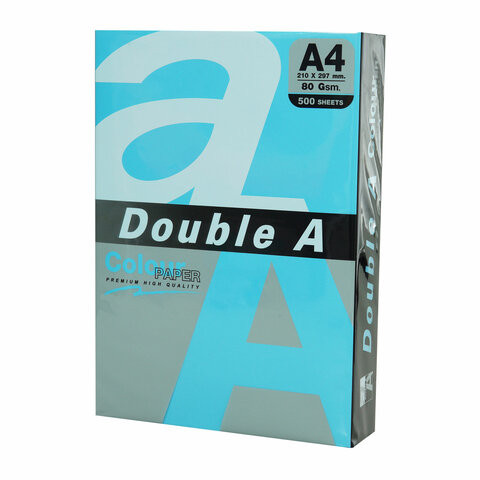 Бумага цветная DOUBLE A, А4, 80г/м2, 500 л, интенсив, синяя, ш/к 31965 по низкой цене оптом Краснодар, Москва, Уфа, Казань, Барнаул, Владивосток, Хабаровск, Сахалин, Красноярск, Екатеренбург, 