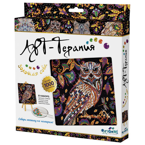 Алмазная мозаика Арт-Терапия "Золотая сова", более 1000 элементов, 20х20 см, ORIGAMI, 03215 по низкой цене оптом 