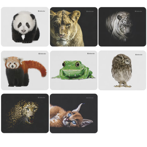 Коврик для мыши DEFENDER Wild Animals, резина+джерси, 220x180x2 мм, 8 видов, 50803 по низкой цене оптом Краснодар, Москва, Уфа, Казань, Барнаул, Владивосток, Хабаровск, Сахалин, Красноярск, Екатеренбург, 