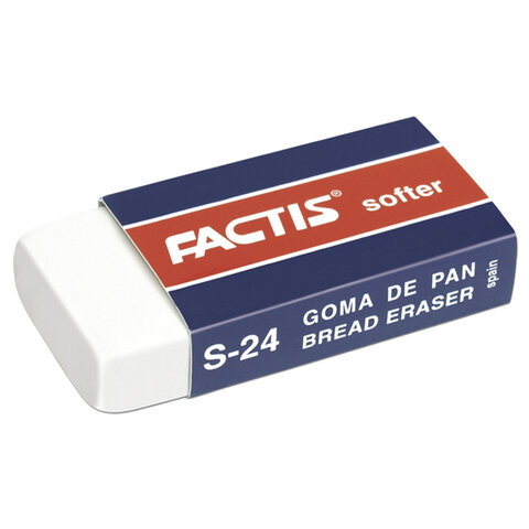 Ластик FACTIS Softer S 24 (Испания), 50х24х10 мм, белый, прямоугольный, картонный держатель, CMFS24, CNFS24 по низкой цене оптом 