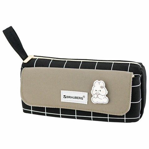 Пенал мягкий BRAUBERG, 1 отделение, карман на липучке, значок, 22х10х6 см, Black checkered, 273579 по низкой цене оптом 