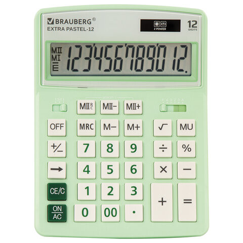 Калькулятор настольный BRAUBERG EXTRA PASTEL-12-LG (206x155 мм), 12 разрядов, двойное питание, МЯТНЫЙ, 250488 по низкой цене оптом 