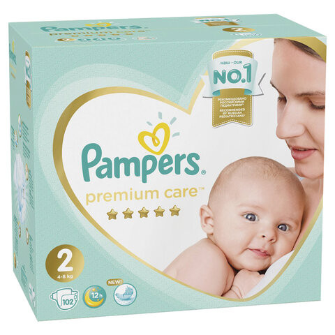 Подгузники КОМПЛЕКТ 102 шт. PAMPERS (Памперс) "Premium Care", размер 2 (4-8 кг), 8001090646323 по низкой цене оптом 