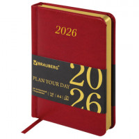 Ежедневник датированный 2026 МАЛЫЙ ФОРМАТ 100х150мм А6, BRAUBERG Iguana, под кожу, красный, 117251