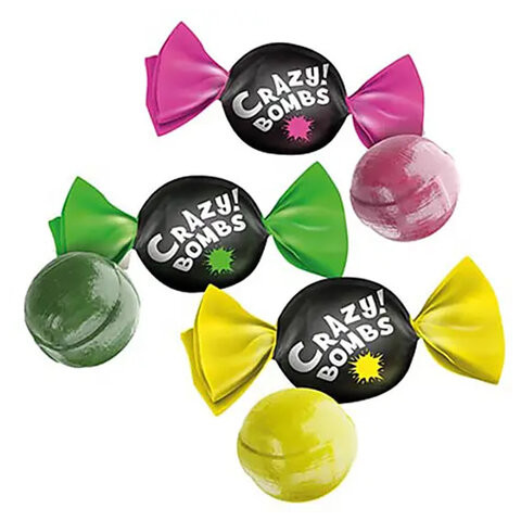 Карамель кислая CRAZY BOMBS с жидкой начинкой лимона, граната, яблока, 500 г, пакет,, КЕК126 по низкой цене оптом 
