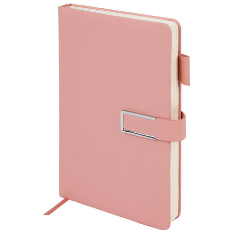 Ежедневник недатированный А5 143х210мм BRAUBERG Deluxe, под кожу, магнит 160л, розовый, 117143 по низкой цене оптом 