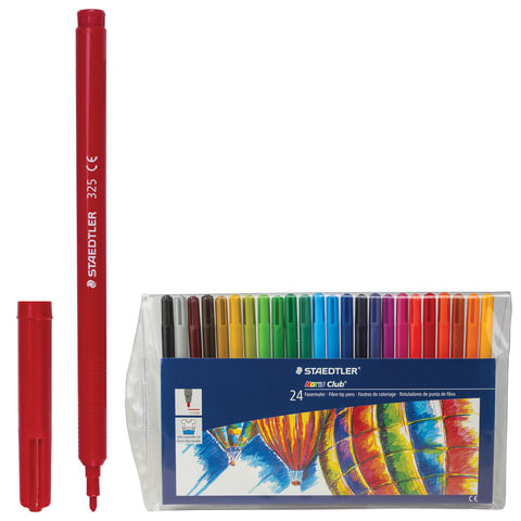 Фломастеры STAEDTLER (Германия) "Noris Club", 24 цвета, смываемые, пластиковая упаковка, европодвес, 325 WP24 по низкой цене оптом 