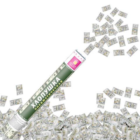 Хлопушка пневматическая 40 см "DOLLARS", бумага, наполнитель "доллары", ЗОЛОТАЯ СКАЗКА, 592463 по низкой цене оптом 