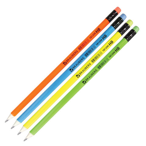 Карандаш чернографитный BRAUBERG, 1 шт., "Neon", HB, трехгранный, с резинкой, корпус неоновый ассорти, заточенный, 181298 по низкой цене оптом Краснодар, Москва, Уфа, Казань, Барнаул, Владивосток, Хабаровск, Сахалин, Красноярск, Екатеренбург, 
