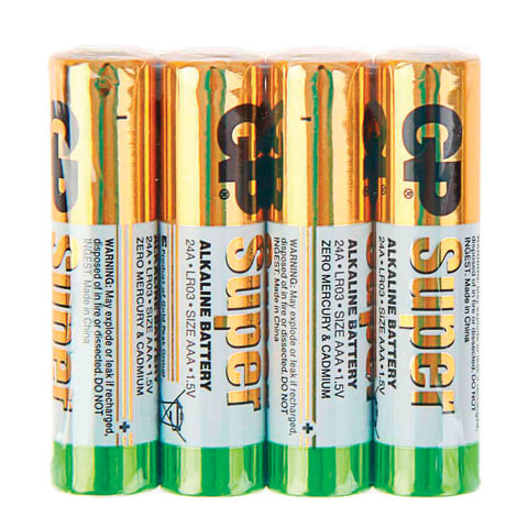 Батарейки КОМПЛЕКТ 4 шт., GP Super, AAA (LR03, 24А), алкалиновые, мизинчиковые, в пленке, 24ARS-2SB4 по низкой цене оптом 