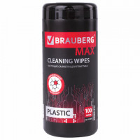 Салфетки для пластиковых поверхностей BRAUBERG MAX ПЛОТНЫЕ, 13х17 см, туба 100 шт., влажные, 513283