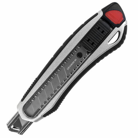 Нож канцелярский мощный 18 мм BRAUBERG "Heavy duty", автофиксатор, резиновые вставки, металл, 237158 по низкой цене оптом 