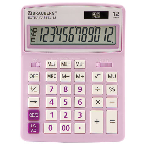 Калькулятор настольный BRAUBERG EXTRA PASTEL-12-PR (206x155 мм), 12 разрядов, двойное питание, СИРЕНЕВЫЙ, 250489 по низкой цене оптом 
