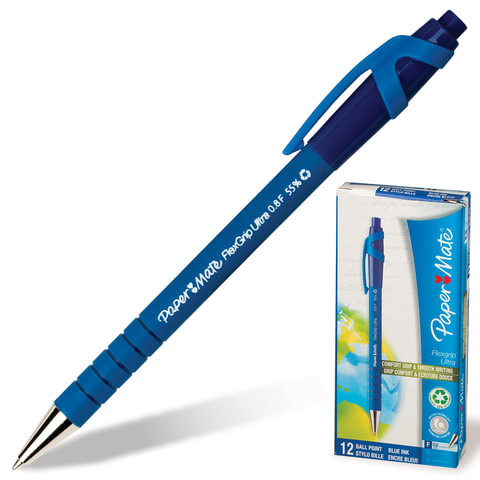 Ручка шариковая автоматическая PAPER MATE "Flexgrip Ultra RT", СИНЯЯ, soft-touch, узел 1 мм, линия письма 0,8 мм, S0190303 по низкой цене оптом 