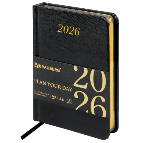 Ежедневник датированный 2026 МАЛЫЙ ФОРМАТ 100х150мм А6, BRAUBERG Iguana, под кожу, черный, 117252 по низкой цене оптом 