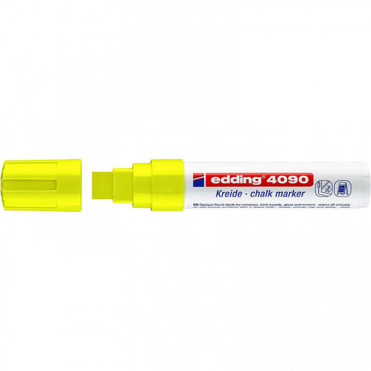 Маркер меловой по стеклу edding 4090, смываемый, скошенный наконечник, 4-15 мм Желтый по низкой цене оптом Краснодар, Москва, Уфа, Казань, Барнаул, Владивосток, Хабаровск, Сахалин, Красноярск, Екатеренбург, 