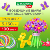 Шары воздушные для моделирования 5х150см, 100 штук, ассорти, BRAUBERG KIDS, 591877
