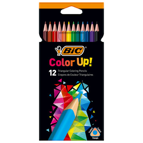 Карандаши цветные 12 ЦВЕТОВ BIC "Color UP", пластиковые, трехгранные, 9505271 по низкой цене оптом Краснодар, Москва, Уфа, Казань, Барнаул, Владивосток, Хабаровск, Сахалин, Красноярск, Екатеренбург, 