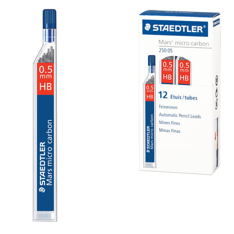 Грифели запасные 0,5 мм, HB, STAEDTLER (Германия), КОМПЛЕКТ 12 шт., "Mars micro", 250 05-HB по низкой цене оптом 