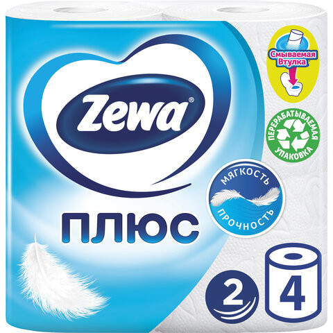 Бумага туалетная 2-х слойная, 4 рулона (4х23 м), белая, ZEWA Plus, 144051 по низкой цене оптом 