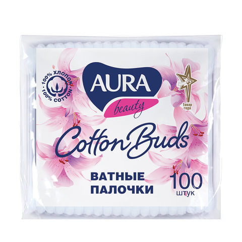 Ватные палочки КОМПЛЕКТ 100 шт., AURA, полиэтиленовый пакет, 20773, 1646, 6470 по низкой цене оптом 