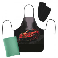 Набор для уроков труда BRAUBERG KIDS, клеенка ПВХ, накидка-фартук с нарукавниками, Red car, 272363
