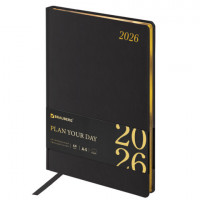 Еженедельник датированный 2026 БОЛЬШОЙ ФОРМАТ 210х297мм А4 BRAUBERG Iguana, под кожу, черный, 117153